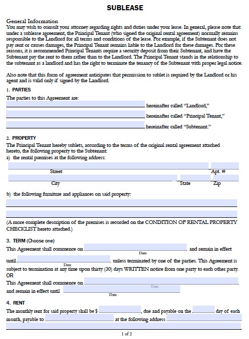 Sublease Agreement Template  Real Estate Forms