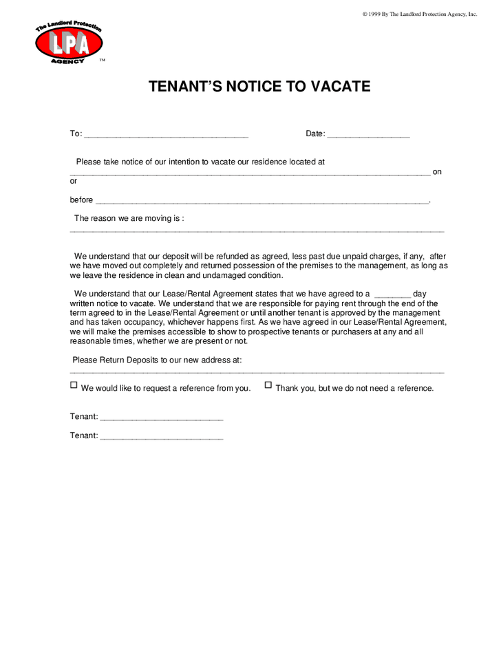 Notice To Vacate Template  Real Estate Forms