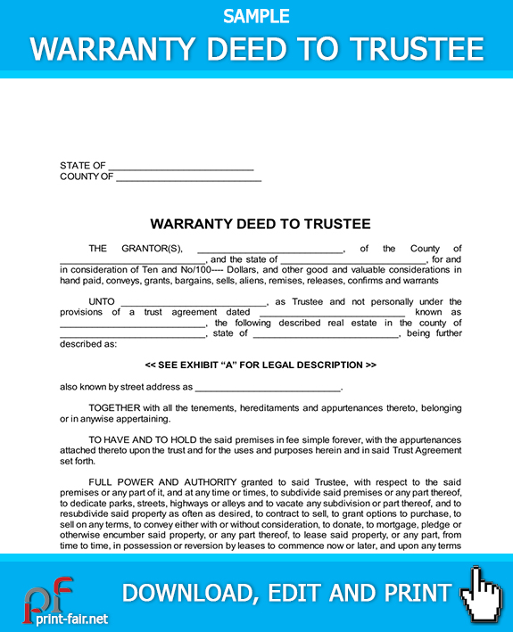 Simple Warranty Deed To Trustee Template