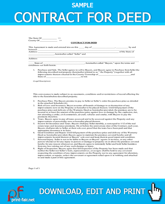 Simple Contract For Deed Template