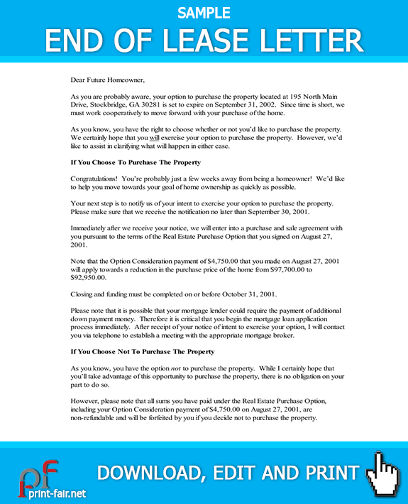 Simple End Of Lease Letter Template