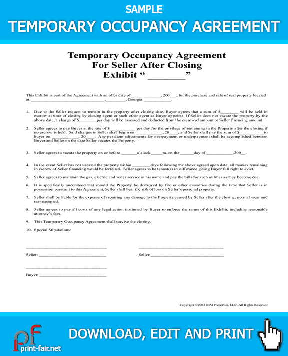 Simple Temporary Occupancy Agreement Template