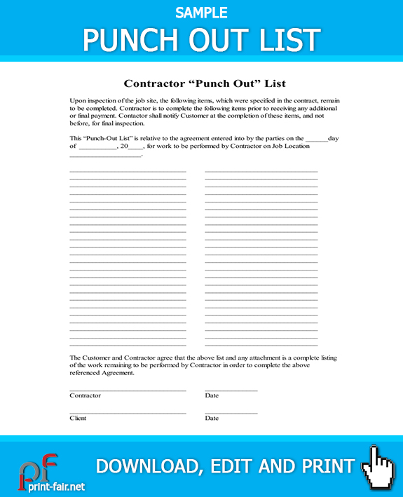 Simple Punch Out List Template