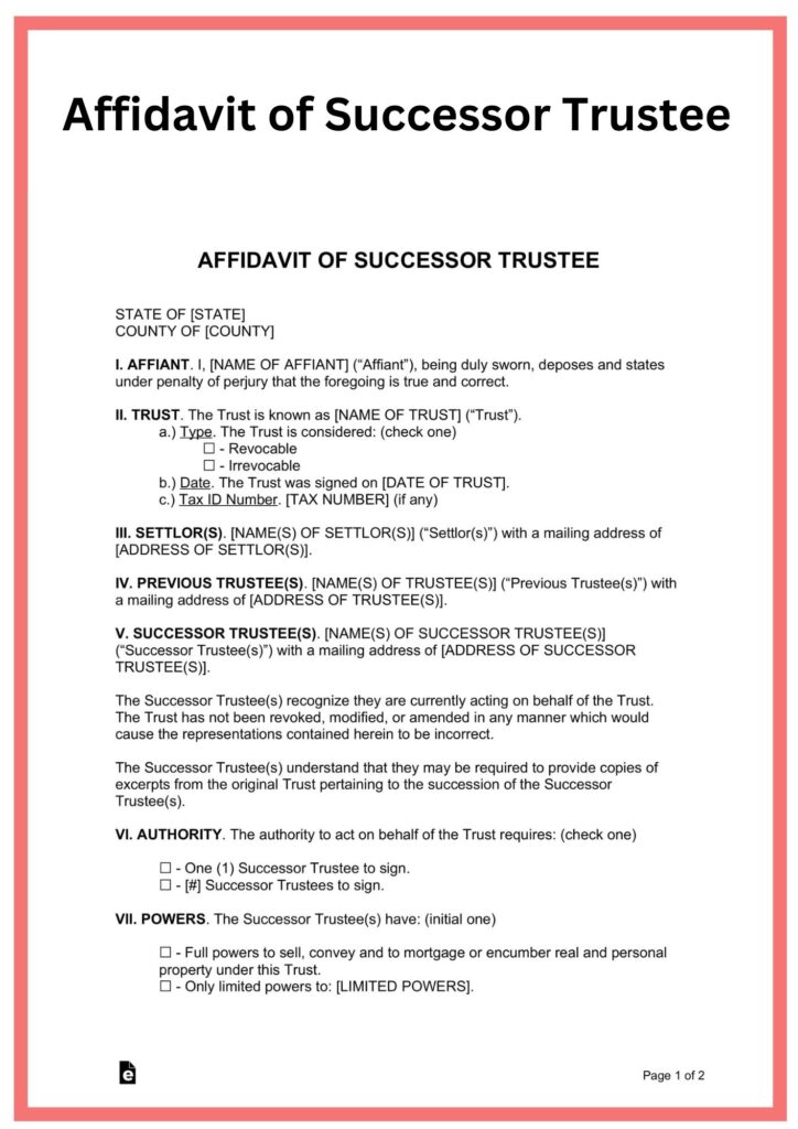 Affidavit of Successor Trustee Simple Affidavit Of Successor Trustee Template